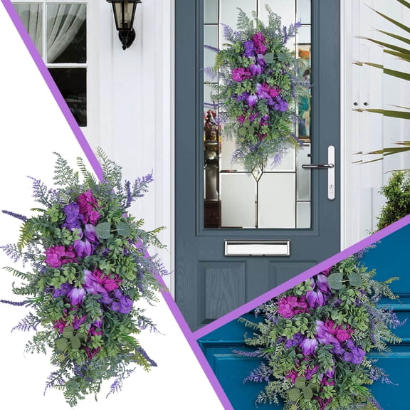 50% off! Floral Swag Decorative Teardrop Wreath Wall Hanging Decoration Spring Summer Garland Door Swag Wreath for Wedding Party Festival Garden(A)
