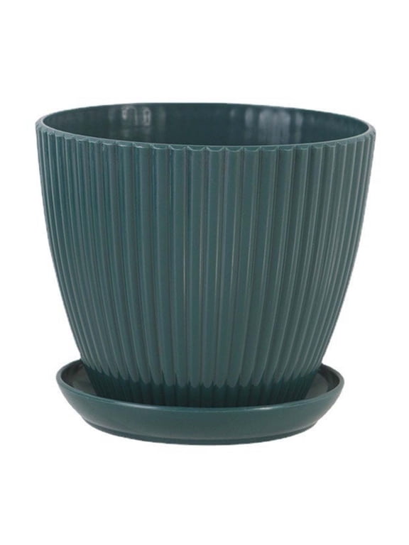 Clearance! Flower Pots Indoor Thicken Planter with Hole and Tray for All House Plants Reliable Plastic Ripple Pattern Flowerpot for Home Garden Houseware,Dark Green Diameter 3.5"