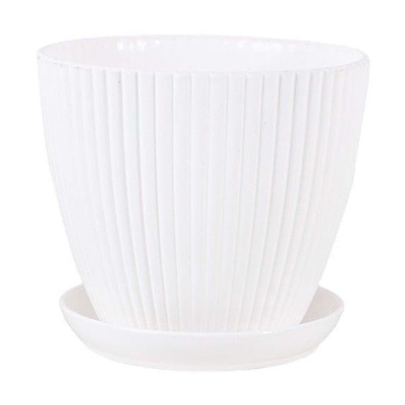Clearance! Flower Pots Indoor Thicken Planter with Hole and Tray for All House Plants Reliable Plastic Ripple Pattern Flowerpot for Home Garden Houseware,White Diameter 5.0"