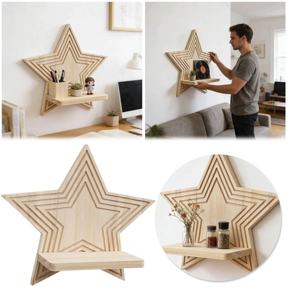 Clearance! Flower Pots Moon Star Bohemian Style Wooden Floating Shelf Decorative Shelf Floating Book Shelves Wall Mounted Wall Shelves for Nursery Room Living Room Bedroom Kitchen