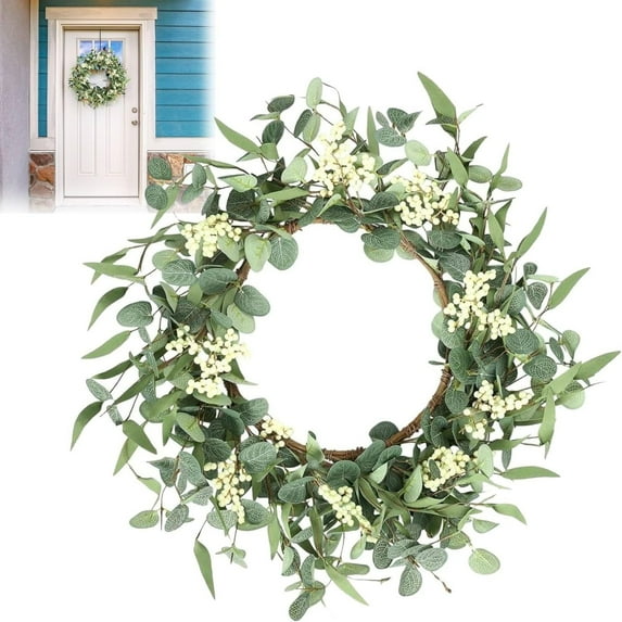 Clearance! Flower Wreath Front Door Spring Flower Wreath 20 Inch Front Door Outdoor Flower Wreath White Berry Spring Flower Wreath All Season Home Decoration