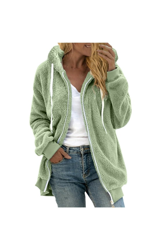 Fluffy Teddy Coat Hoodie Women Thick Fleece Jacket Cardigan Sherpa Winter Fuzzy Hooded Coats Hoody Warm Zip up Overcoat Womens Plus Size Hoodie Blanket Soft Jumper