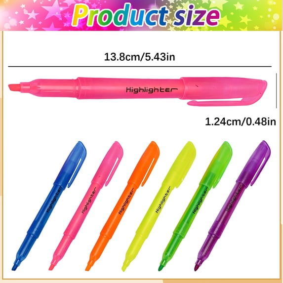 Clearance Fluorescent Highlighter Pen, Smooth Writing Colored Marker Stationery with Pen Clip, Lightweight Long Barrel Highlighter for Notebook Marking, Class Note-Taking and Planner Decoration