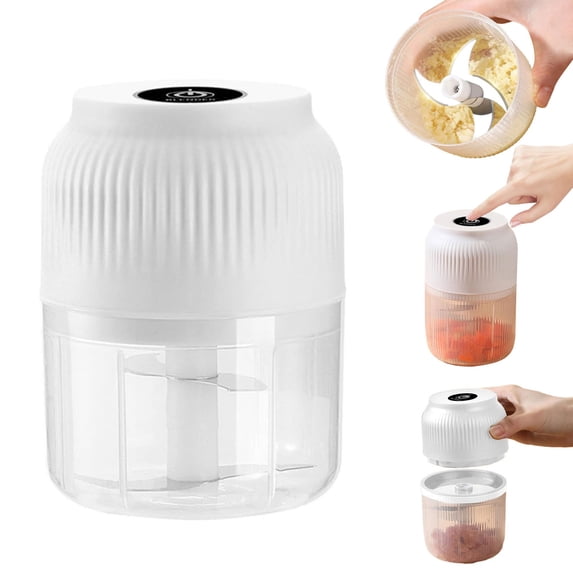 Clearance Food Blender under $10,Electric Garlic Chopper Meat Grinder Portable Mini Food Processor Vegetable Masher With Type C Charging Garlic Masher Mincer For Onions Meat 300ML (White)