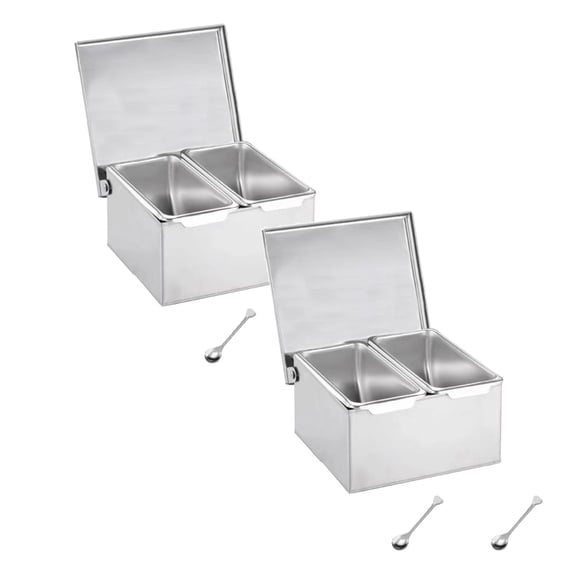 Clearance Food Storage under $20 Compartment Trays Stainless Detachable Topping Station With Lid Pizza Ingredients Condiment Dispenser Reusable Ice Cooled Condiment Seasoning Container