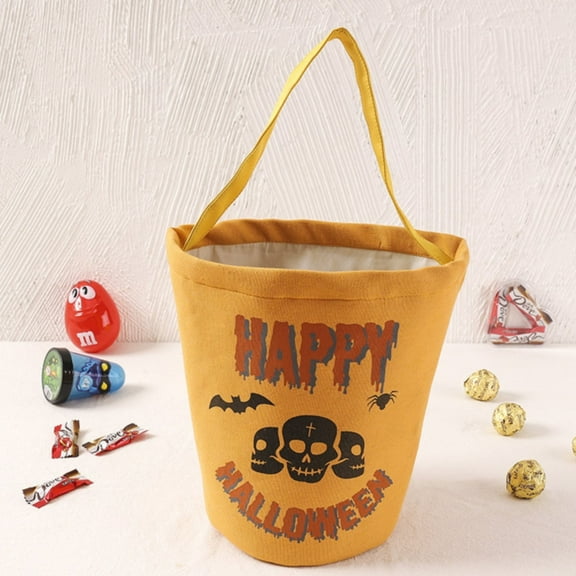 Clearance Food Storage under $5 Halloween Trick Or Bag Pumpkin Canvas Candy Tote Bucket Multipurpose Portable Reusable Bucket Best Halloween Party Gifts