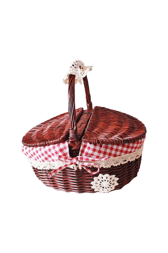 Clearance! Food Storage Woven Picnic Basket, Dienrx Outdoor Picnic Basket Vine Weaving Weaving Flower Basket Shopping Hotel Cleaning Tool Basket Cover Red Brown