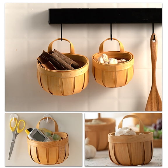 Clearance Food Storageunder$5,Wood Chips Basket, Kitchen Storage Basket Fruit Basket Bread Basket Sundries Organizer Basket Hand Woven Basket, Wood Basket