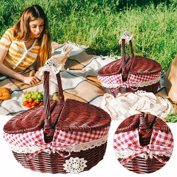 Clearance Food Storage under $10,Outdoor Picnic Basket Vine Weaving Weaving Flower Basket Hotel Cleaning Tool Basket Cover Red Brown