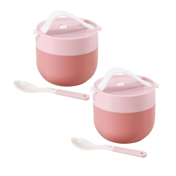 Clearance Food Storage under $10 Sealable Leakproof Soup Cup With Lid Spoon Microwave Heated Plastic Bowl For Easy Handling 2PC