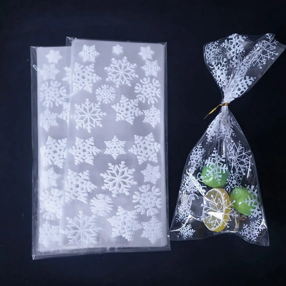 Clearance Food Storage under $5 Christmas Decor 100Pcs Gift Bags Snowflake Print Storage Plastic Snacks Goodie Bags For