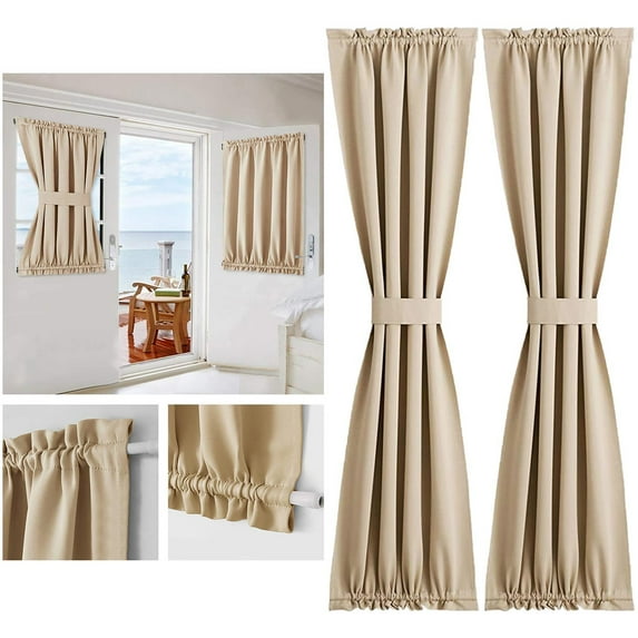 French Door Curtains Rod Pocket Thermal Curtain for Doors Or Glass Window 25 X 72 Inches Curtain Panel Beige(Curtain Buckle Not Included) 1*Curtain
