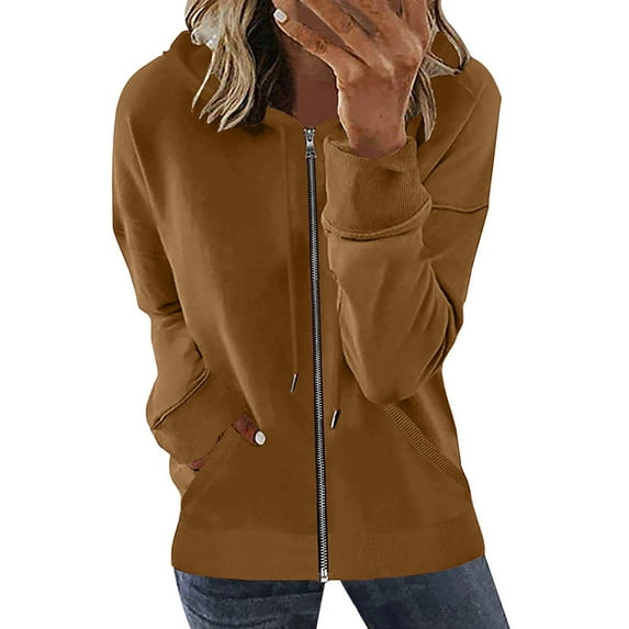 Clearance!Full Zip Hoodies for Women Zipper Open Front Fleece Lined Jacket Hooded Coats Cardigan Plain Oversized Sweatshirts with Pocket Trendy School Casual Jackets