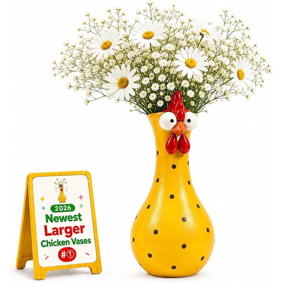 Clearance! Funny Chicken Vase, Long Neck Rooster Figurine Resin Flower Holder, Cute Animal Tabletop Decor for Home Shelf Living Room