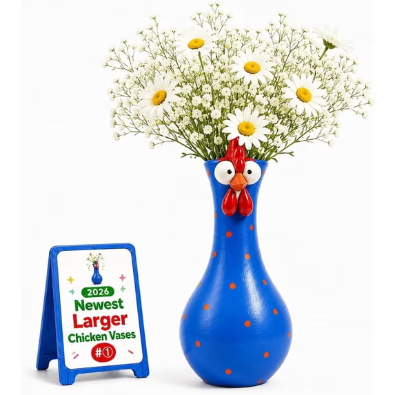 Clearance! Funny Chicken Vase, Long Neck Rooster Figurine Resin Flower Holder, Cute Animal Tabletop Decor for Home Shelf Living Room