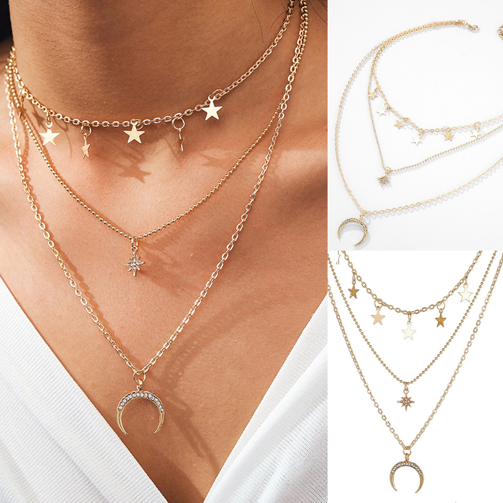 Clearance! Fwohh Moon Stars Pendant Chokers Necklace Accessories Party