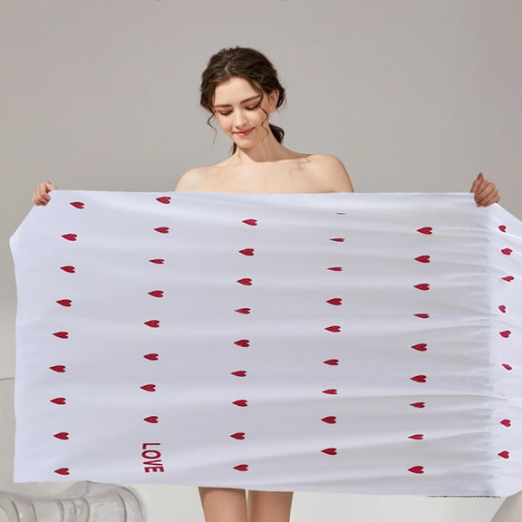 Fwttom Couple Bath Towel Soft And Absorbent Without Fading And Shedding Love Love Beach Towel Bath Home Valentine's Day Gift 70x140cm, Camping Essentials and Beach Essentials