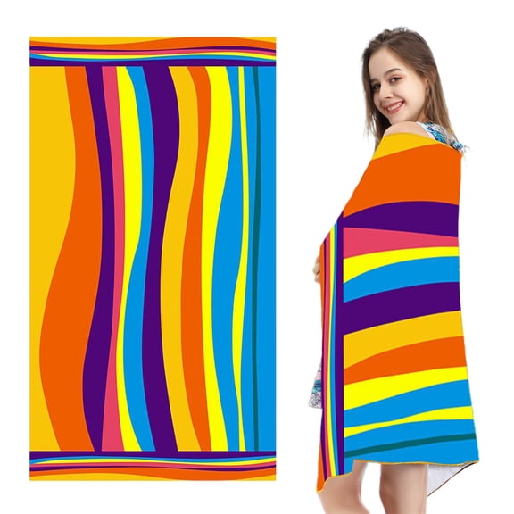 Fwttom Oversized Striped Beach Towel Super Soft Microfiber Drying And Sand Frees Ldeal For Travel Yoga Camping And Swimming Machine Washable, Camping Essentials and Beach Essentials