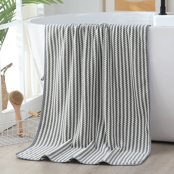 Fwttom Velvet Bath Towel Towel For Adult Daily Use At Home Absorbent Dry Hair Towel That Does Not Hair Beach Towel Strip Patterned Bath Towel, Camping Essentials and Beach Essentials