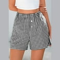 thumbnail image 1 of GZWYHT Running Shorts Shorts for Women Women's Shorts Cute Soft Elastic Waist Plaid Print Front Pajama Bottoms Shorts Sleepwear Lounge Pants Women Cotton Shorts Black L, 1 of 8