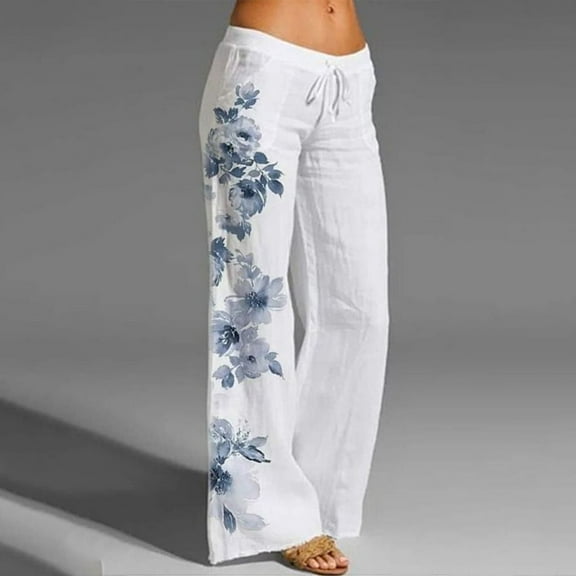 Clearance！ GZWYHT Linen Pants For Women Wide Leg Linen Pants For Women High Waisted Palazzo Pants Lounge Pants Women Sweatpants Women Blue L Clearance！