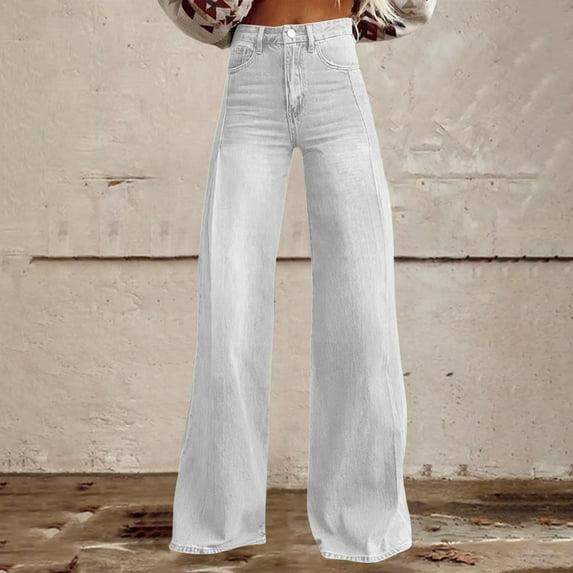 Clearance! GZWYHT Summer Jeans For Women 2025 Jeans For Women High Waist Women Wide Leg Jeans Jeans For Women High Waist Stretch Jeans For Women White 3XL Clearance!