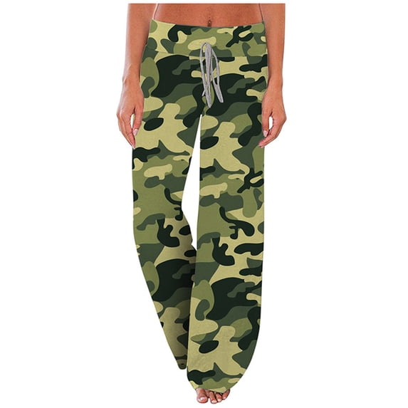 GaThRRgYP Capri Pants Plus Size for Women,Women's Comfy Casual Pajama Floral Print Elastic Waist Lounge Wide Leg Pants