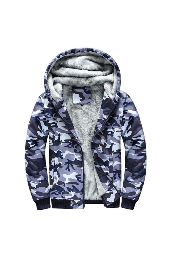 Long Sleeves Coat for Men Plus Size,Hoodies for Men Zip Up Hooded Fleece Sweatshirts Pullover Warm Winter Fuzzy Lined Camouflage Jackets