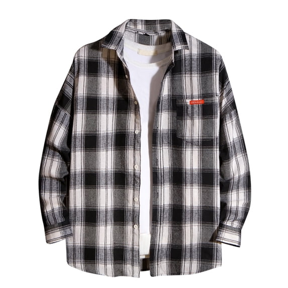 GaThRRgYP Men's T Shirts Plain,New Casual Fashion Men's Plaid Shirt Loose Youth Long Sleeve Shirt Shirt Coat Long Sleeve Turndown Collar Blouse & Shirt