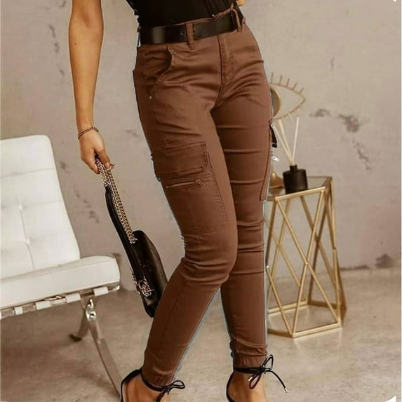 GaThRRgYP Pants for Women under $7,Fashion Women Solid Sports Casual Skinny Pockets High Waist Pants
