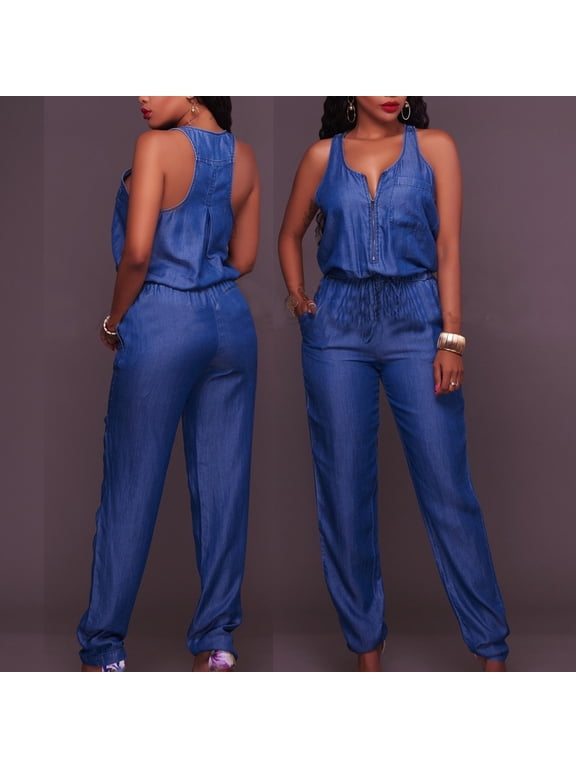 Black*Friday Clearance Items under $5 GaThRRgYP Women's Pants $5,Womens Casual Off Shoulder Denim Jeans Pocket Sleeveless Jumpsuits Rompers