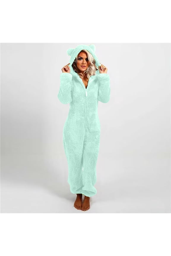 Womens Sleepwear,Women Long Sleeve Hooded Jumpsuit Pajamas Casual Winter Warm Rompe Sleepwear