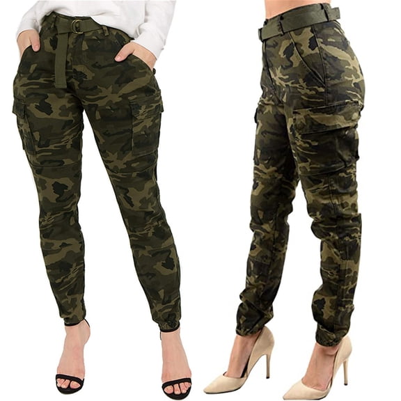GaThRRgYP Womens Trousers High Waisted,Women's High Waist Slim Fit Jogger Cargo Camouflage Pants for with Matching Belt