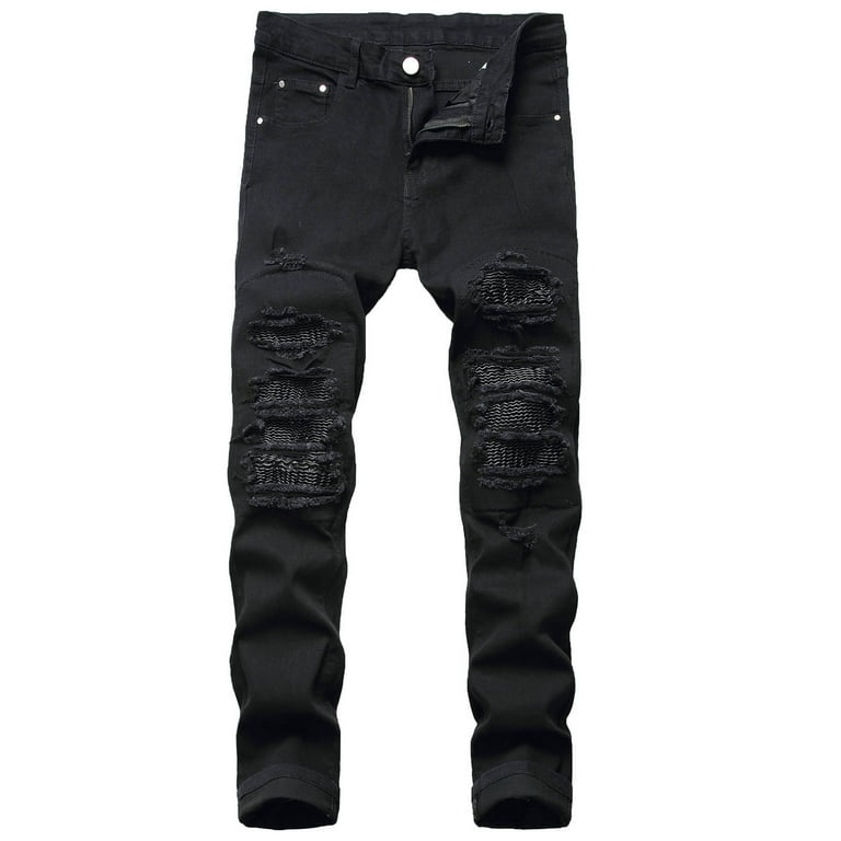 Gallickan Skinny Leg Men's Ripped Jeans, Blue Black Distressed
