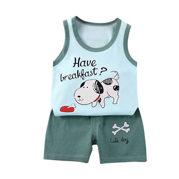 Clearance! Gallickan Toddler Boys Shorts Set Toddler Kids Baby Boys Girls Fashion Cute Sleeveless Vest Shorts Cartoon Print Casual Suit Sizes 6M-5T