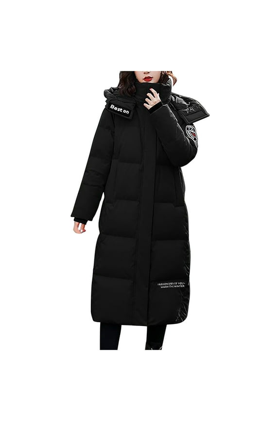 Clearance! Gallickan Warm Trench Coat Women Winter Korean Casual Thickened Cold Proof Fashion Knee Length Hooded Cotton Coat