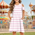 thumbnail image 1 of Clearance Gamivast Girls Dresses Size 10-12 Stripe Short Sleeve Midi Dress Flowy A-Line Sundress with Pockets Casual Holiday Dress Summer Outfit Pink 5T Vestidos De Verano Para Niña, 1 of 8