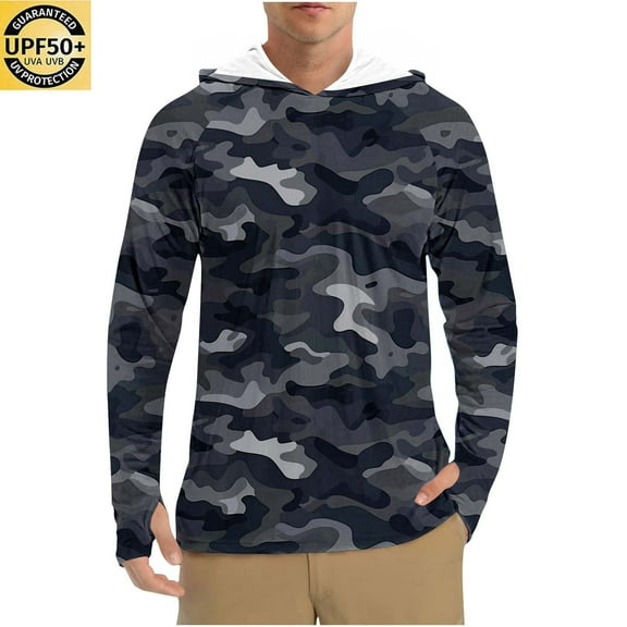 Gamivast Shirts for Men Fashion Print Long Sleeve Sun Protection Hoodie Vacation Casual Shirts Surf Shirts Black M Camisas De Vestir Para Hombres