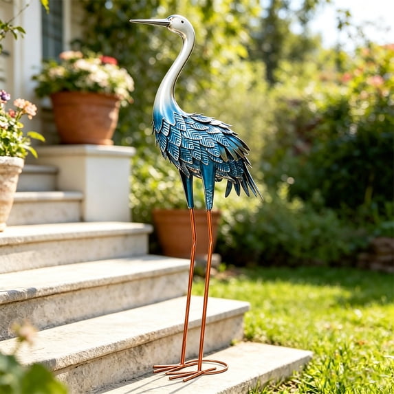 Clearance Garden Decor Crane Statues Patina Heron Decoy, 18IN Standing Metal Crane Sculptures Bird Yard Art for Outdoor Decor