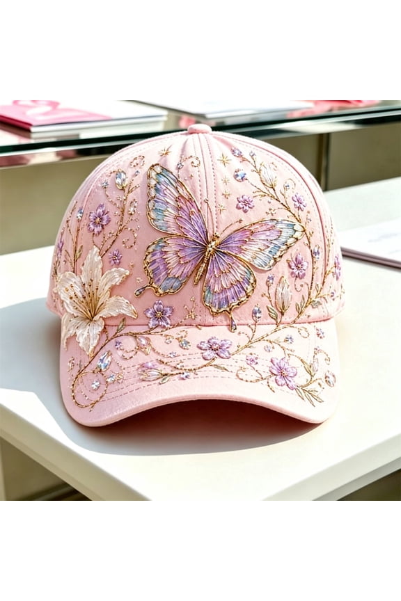 Clearance Garden Morning Baseball Cap Women's Multiple Floral Baseball Cap Adjustable Pink Sun Hat with (Butterfly)