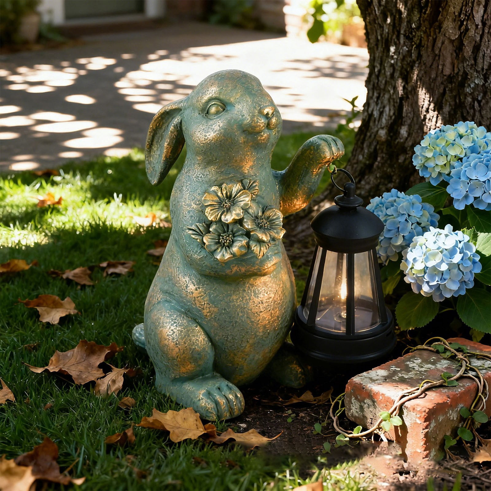 Clearance Garden Statues Rabbit with Solar Lantern Outdoor Bunny Figurines Decorations for Patio Yard Lawn Ornaments Gifts for Birthday Easter Housewarming