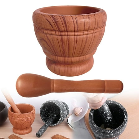 Clearance Garlic Press under $5,Pestle And Mortar Natural Wooden 6.7 Inch Stone Cup & Crusher Set Hand Grinder For Herbs Pesto &