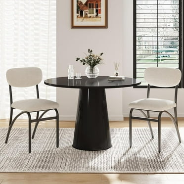 GarveeHome Boucle Dining Chairs Set of 2, Mid-Century Modern Upholstered Accent Chairs with Arched Metal Legs for Dining Room, Kitchen, Living Room, Beige