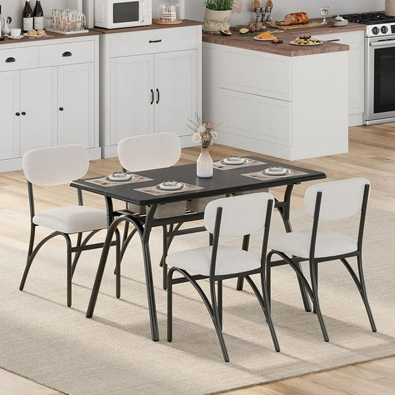 GarveeHome Boucle Dining Chairs Set of 4, Mid-Century Modern Upholstered Accent Chairs with Arched Metal Legs for Dining Room, Kitchen, Living Room, Beige