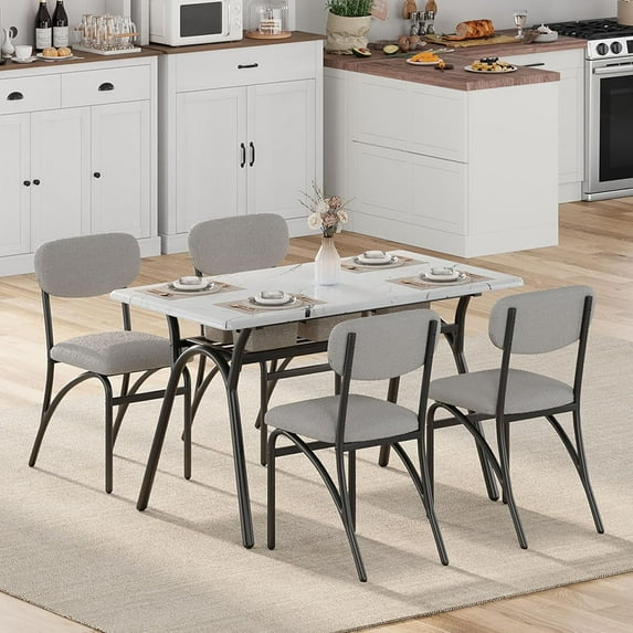 GarveeHome Boucle Dining Chairs Set of 4, Mid-Century Modern Upholstered Accent Chairs with Arched Metal Legs for Dining Room, Kitchen, Living Room, Grey