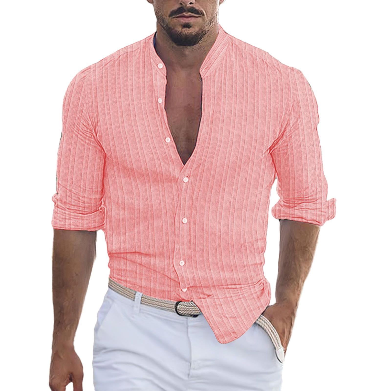 Clearance Sales Men Shirts Men'S Cotton And Linen Striped Jacquard