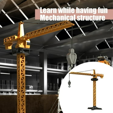 Clearance! Giant Crane Playset , Yellow Mini Crane Toy,16 inch Tall Robotic Excavator,Educational Construction Vehicles Toy for Ages 6,7,8,9 Boys or Girls