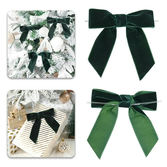 Clearance Gift Wrapping Paper under $5,Green Velvet Ribbon Christmas Bow 5 Inch Premade Dark Green Bows For Christmas Tree Hanging Decorations Wrapping Wreaths Crafts Outdoor Indoor Home Decor