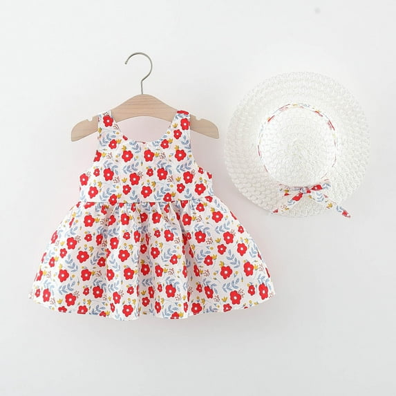 Clearance Girls Clothes Dresses for Baby Girl 6 Months Black Casual Dress Hat Set Crew Neck Summer Ruffle Sleeve Dresses Party Dresses Birthday Dress Cotton Summer Dresses Vestidos Cortos Elegantes