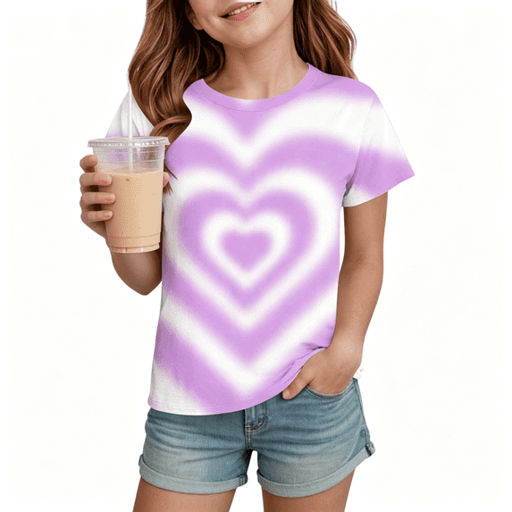 Spazoro Girls T-Shirts Tee Under $5, Love Print Short Sleeve Crew Neck Summer Casual Tops for Kids Purple Size 3-4T